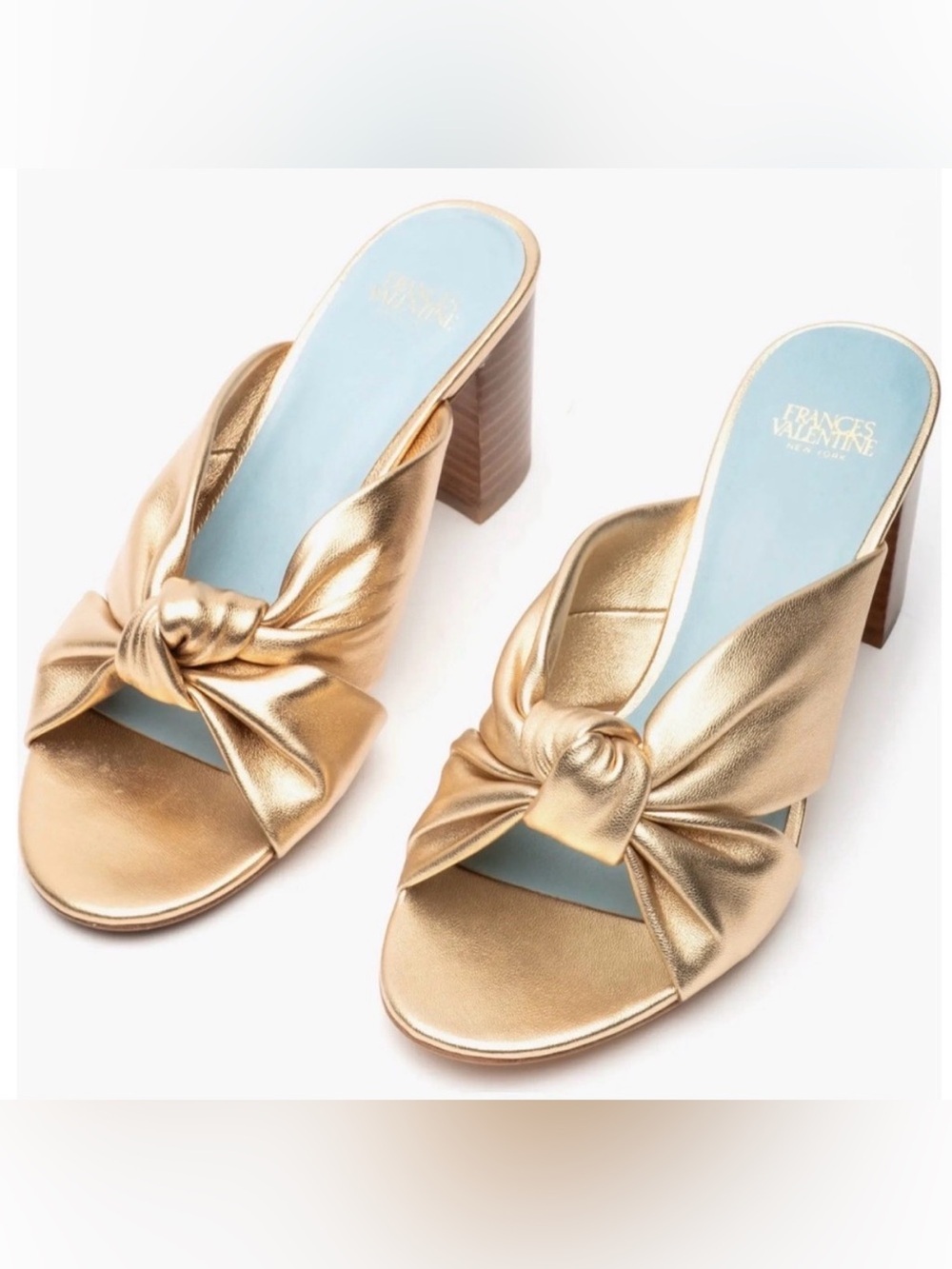 Frances Valentine Mollie Slide Metallic Platino Gold Sandal Sz 9 Party Evening